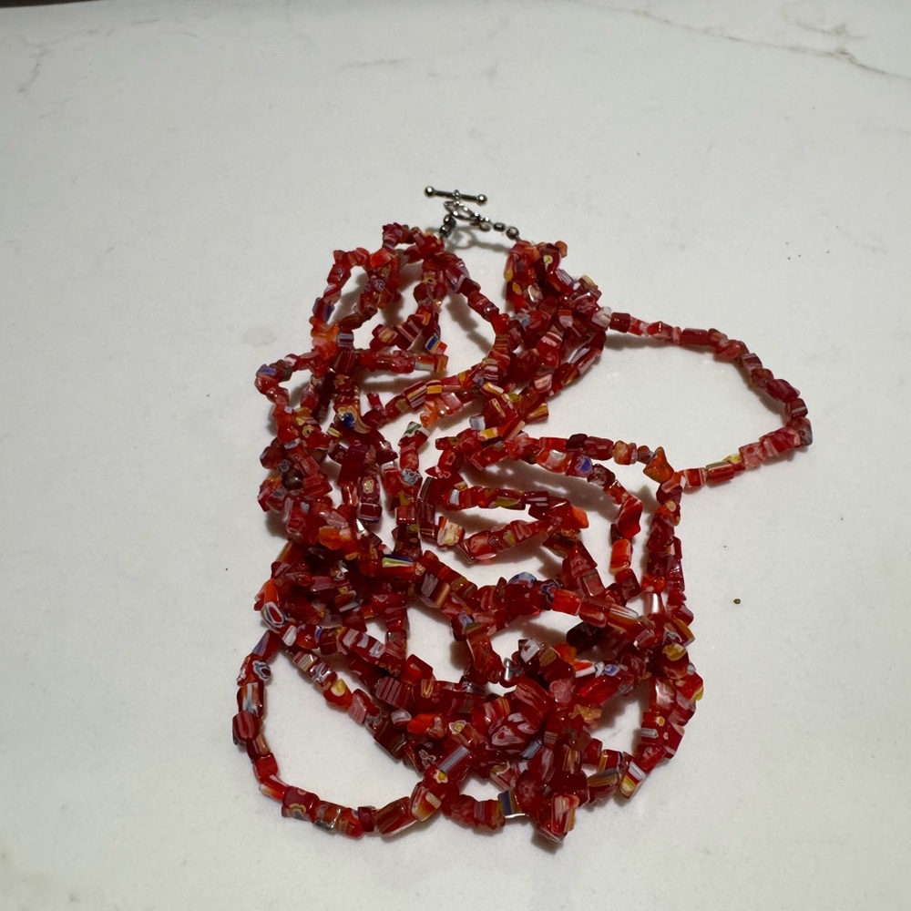 Multi-Strand Red Beaded Necklace